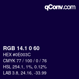 カラーコード: RGB 14.1 0 60 | qconv.com