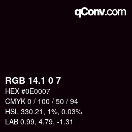 Color code: RGB 14.1 0 7 | qconv.com