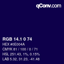 カラーコード: RGB 14.1 0 74 | qconv.com