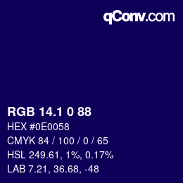 カラーコード: RGB 14.1 0 88 | qconv.com