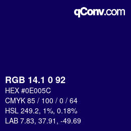 カラーコード: RGB 14.1 0 92 | qconv.com