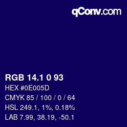 カラーコード: RGB 14.1 0 93 | qconv.com