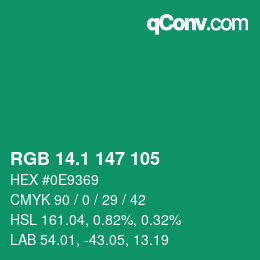 カラーコード: RGB 14.1 147 105 | qconv.com