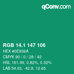 カラーコード: RGB 14.1 147 106 | qconv.com