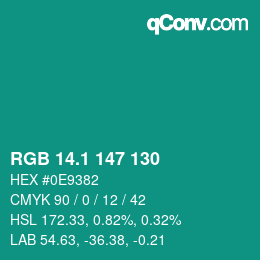 カラーコード: RGB 14.1 147 130 | qconv.com