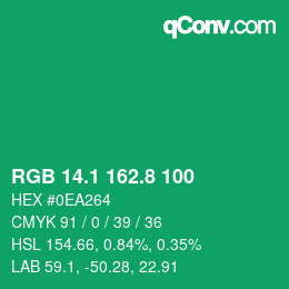 カラーコード: RGB 14.1 162.8 100 | qconv.com
