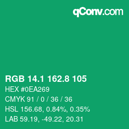カラーコード: RGB 14.1 162.8 105 | qconv.com