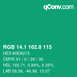 カラーコード: RGB 14.1 162.8 115 | qconv.com