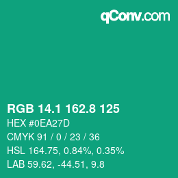 カラーコード: RGB 14.1 162.8 125 | qconv.com