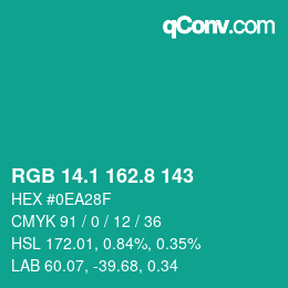 カラーコード: RGB 14.1 162.8 143 | qconv.com