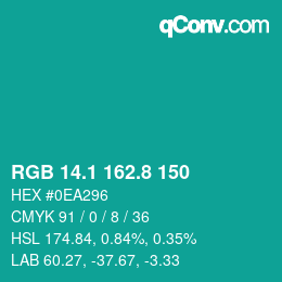 カラーコード: RGB 14.1 162.8 150 | qconv.com
