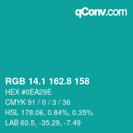カラーコード: RGB 14.1 162.8 158 | qconv.com
