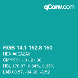 Color code: RGB 14.1 162.8 160 | qconv.com