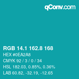 カラーコード: RGB 14.1 162.8 168 | qconv.com