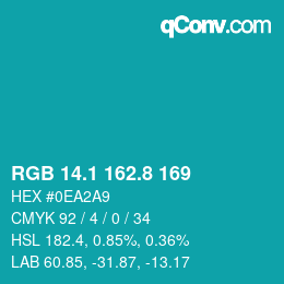 カラーコード: RGB 14.1 162.8 169 | qconv.com
