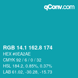 カラーコード: RGB 14.1 162.8 174 | qconv.com