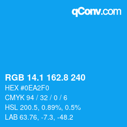 カラーコード: RGB 14.1 162.8 240 | qconv.com