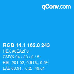 カラーコード: RGB 14.1 162.8 243 | qconv.com