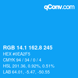 カラーコード: RGB 14.1 162.8 245 | qconv.com