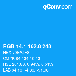 カラーコード: RGB 14.1 162.8 248 | qconv.com