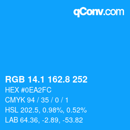 カラーコード: RGB 14.1 162.8 252 | qconv.com