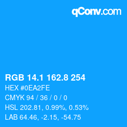 カラーコード: RGB 14.1 162.8 254 | qconv.com