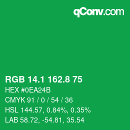 カラーコード: RGB 14.1 162.8 75 | qconv.com