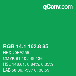 カラーコード: RGB 14.1 162.8 85 | qconv.com