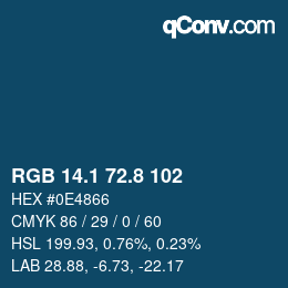 カラーコード: RGB 14.1 72.8 102 | qconv.com