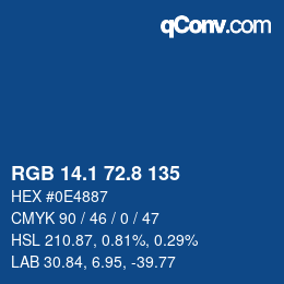 カラーコード: RGB 14.1 72.8 135 | qconv.com