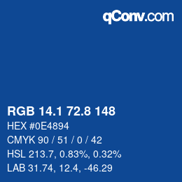 カラーコード: RGB 14.1 72.8 148 | qconv.com