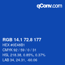 カラーコード: RGB 14.1 72.8 177 | qconv.com