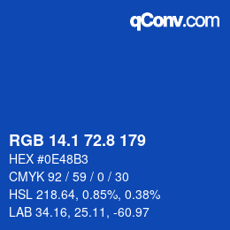 Color code: RGB 14.1 72.8 179 | qconv.com