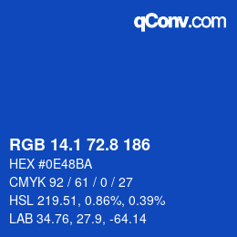 カラーコード: RGB 14.1 72.8 186 | qconv.com