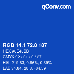カラーコード: RGB 14.1 72.8 187 | qconv.com