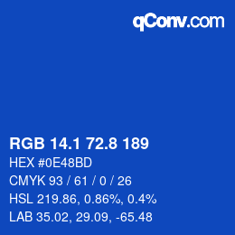 Farbcode: RGB 14.1 72.8 189 | qconv.com