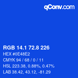 カラーコード: RGB 14.1 72.8 226 | qconv.com