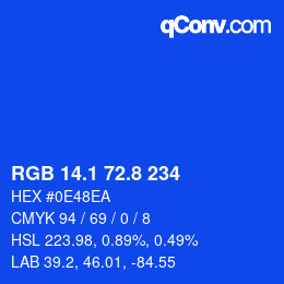 カラーコード: RGB 14.1 72.8 234 | qconv.com