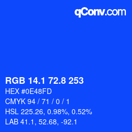 カラーコード: RGB 14.1 72.8 253 | qconv.com