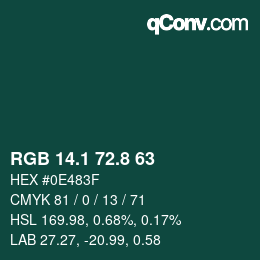 Color code: RGB 14.1 72.8 63 | qconv.com