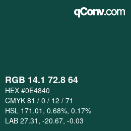 カラーコード: RGB 14.1 72.8 64 | qconv.com