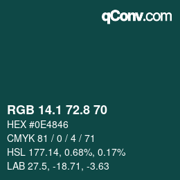 Color code: RGB 14.1 72.8 70 | qconv.com