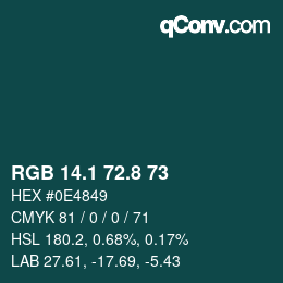 Color code: RGB 14.1 72.8 73 | qconv.com