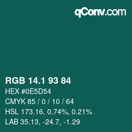 カラーコード: RGB 14.1 93 84 | qconv.com