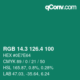 カラーコード: RGB 14.3 126.4 100 | qconv.com