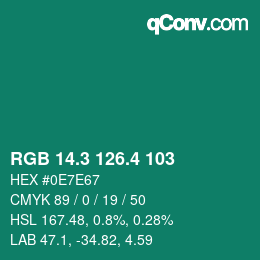 カラーコード: RGB 14.3 126.4 103 | qconv.com