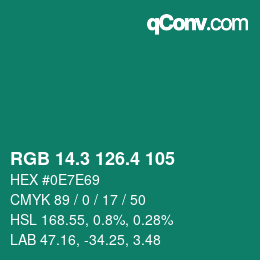 カラーコード: RGB 14.3 126.4 105 | qconv.com