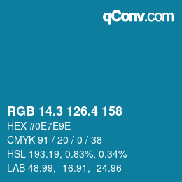 カラーコード: RGB 14.3 126.4 158 | qconv.com