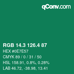 カラーコード: RGB 14.3 126.4 87 | qconv.com