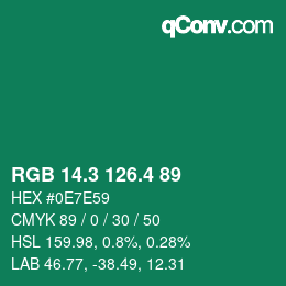 カラーコード: RGB 14.3 126.4 89 | qconv.com